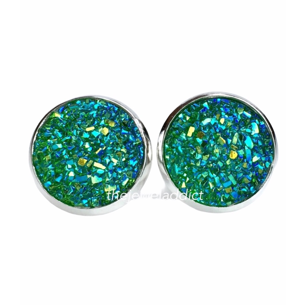 3 for 15🎀 flat green faux druzy sparkle studs - Picture 1 of 6